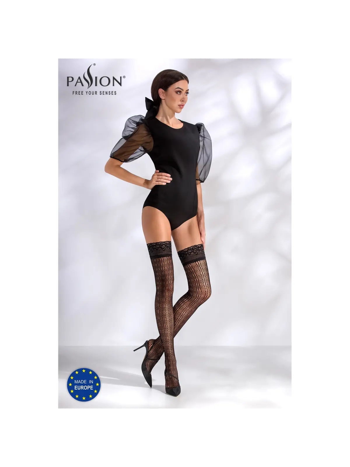 MEIAS DE LIGAS ST017 PRETAS GOLD COLLECTION PASSION