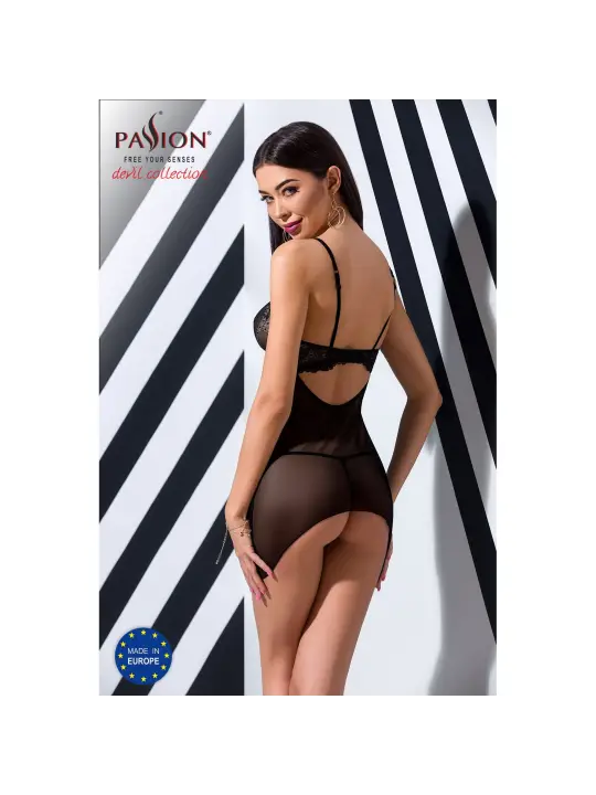 CAMISA DE NOITE E TANGA VERONIQUE PRETO PASSION