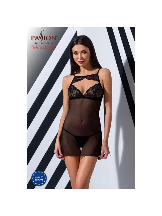 CAMISA DE NOITE E TANGA VERONIQUE PRETO PASSION