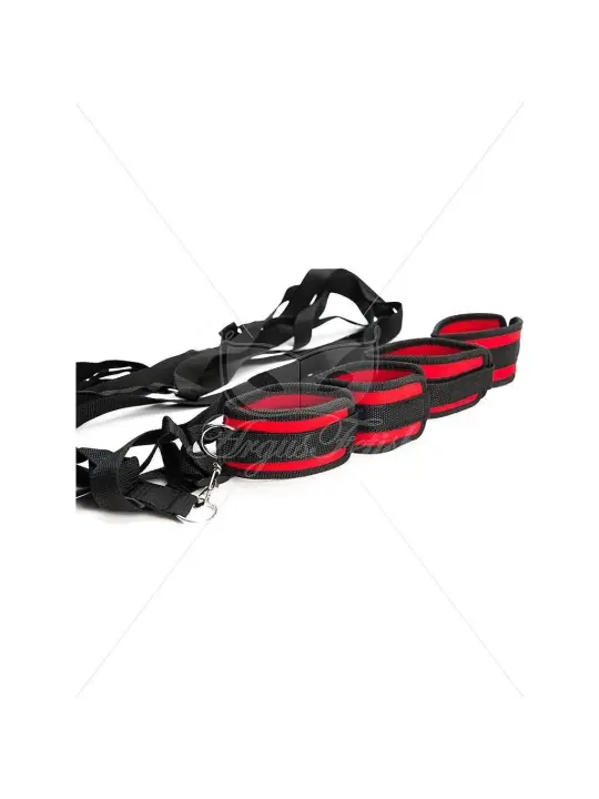 CONJUNTO DE RESTRIÇÕES PARA CAMA ARGUS FETISH PRETO E VERMELHO ARGUS TOYS