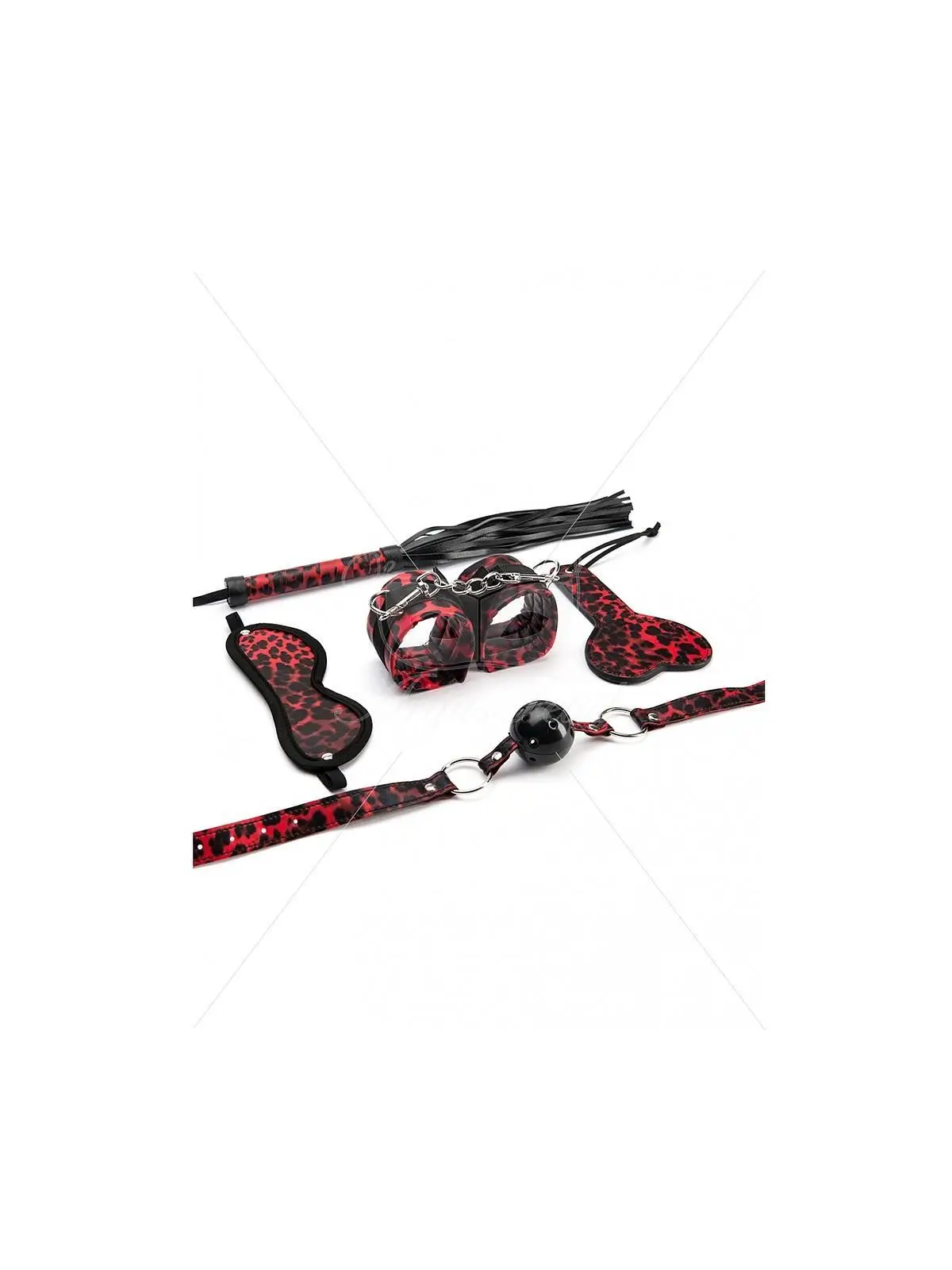 CONJUNTO DE 5 PEÇAS RED LEOPARD BONDAGE SET ARGUS TOYS