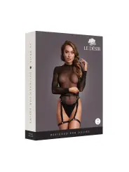 BODY COM CINTO DE LIGAS EM COURO PRETO/DOURADO BRILHANTE LE DÉSIR