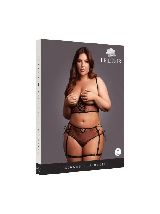 CONJUNTO DE 2 PEÇAS COM SUTIÃ SEM COPAS PRETO TAMANHO QUEEN LE DÉSIR