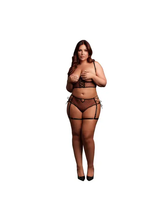 CONJUNTO DE 2 PEÇAS COM SUTIÃ SEM COPAS PRETO TAMANHO QUEEN LE DÉSIR