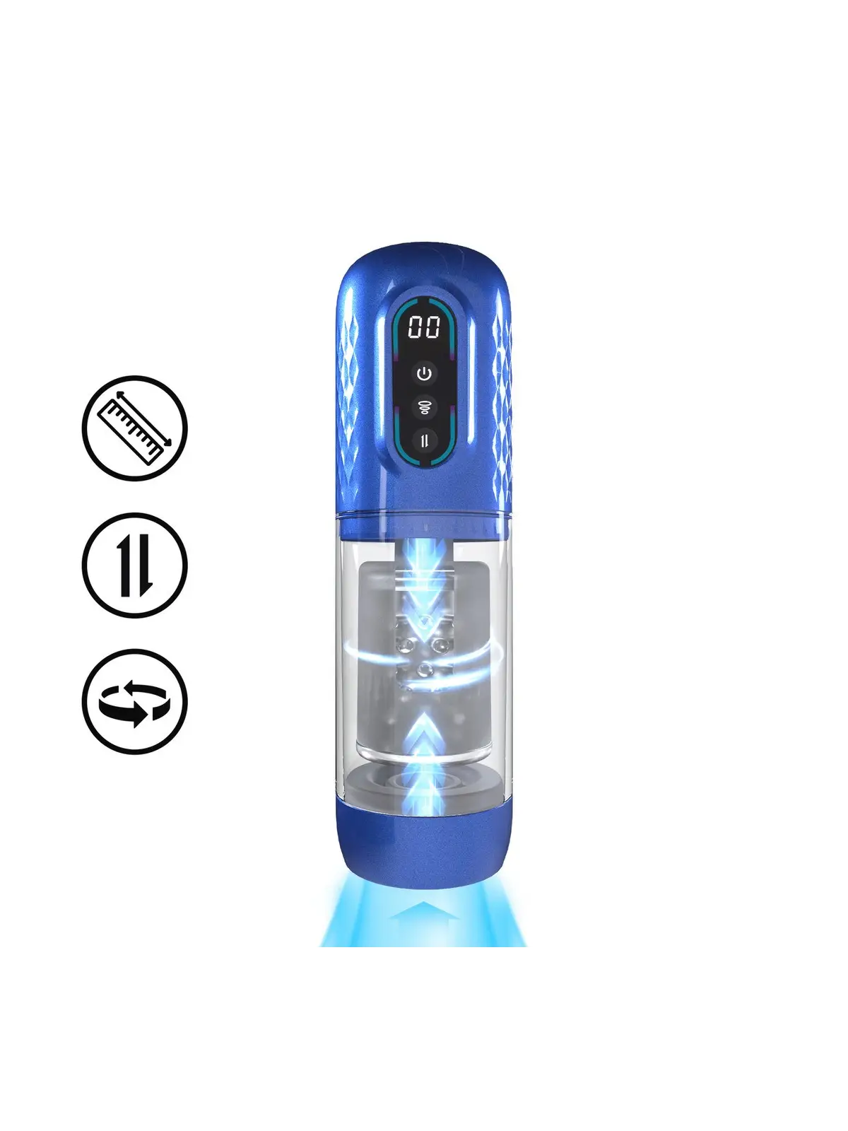 MASTURBADOR VIBRATÓRIO COM SUCÇÃO E IMPULSO VORTEX METALLIC BLUE PUMPED