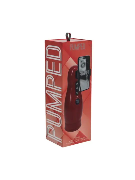 MASTURBADOR VIBRATÓRIO COM SUCÇÃO E SUPORTE DE TELEFONE VIRTUO METALLIC RED PUMPED 