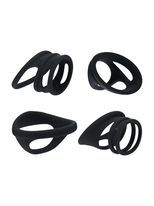 CONJUNTO DE 4 ANÉIS PARA O PÉNIS E TESTÍCULOS PRETO LEVELZ 