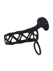 MANGA PARA O PÉNIS EM SILICONE COM VIBRAÇÃO E ANEL PARA TESTÍCULOS PRETO LEVELZ 
