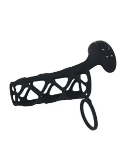 MANGA PARA O PÉNIS EM SILICONE COM VIBRAÇÃO E ANEL PARA TESTÍCULOS PRETO LEVELZ 