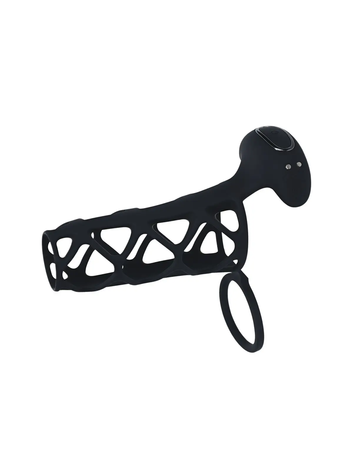 MANGA PARA O PÉNIS EM SILICONE COM VIBRAÇÃO E ANEL PARA TESTÍCULOS PRETO LEVELZ 