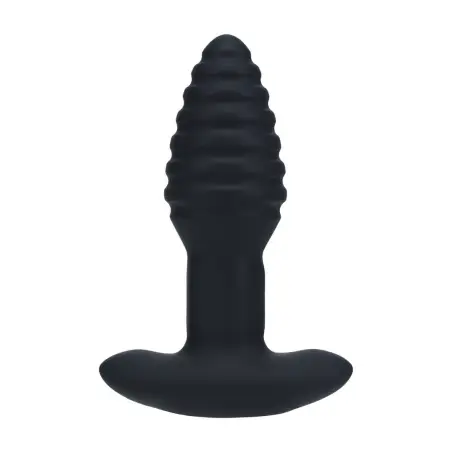 PLUG ANAL VIBRATÓRIO COM ESTRIAS EM SILICONE COM ROTAÇÃO E COMANDO LEVELZ 