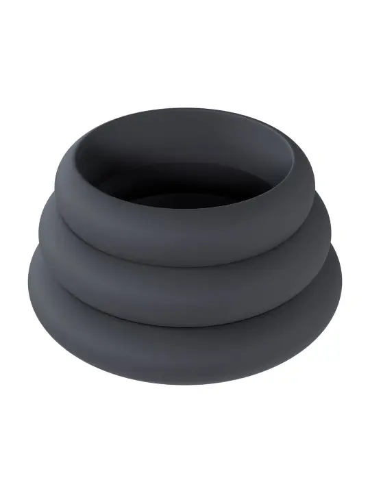 CONJUNTO DE 3 ANÉIS EM SILICONE PARA O PÉNIS WIDE O L/XL/XXL PRETO LEVELZ