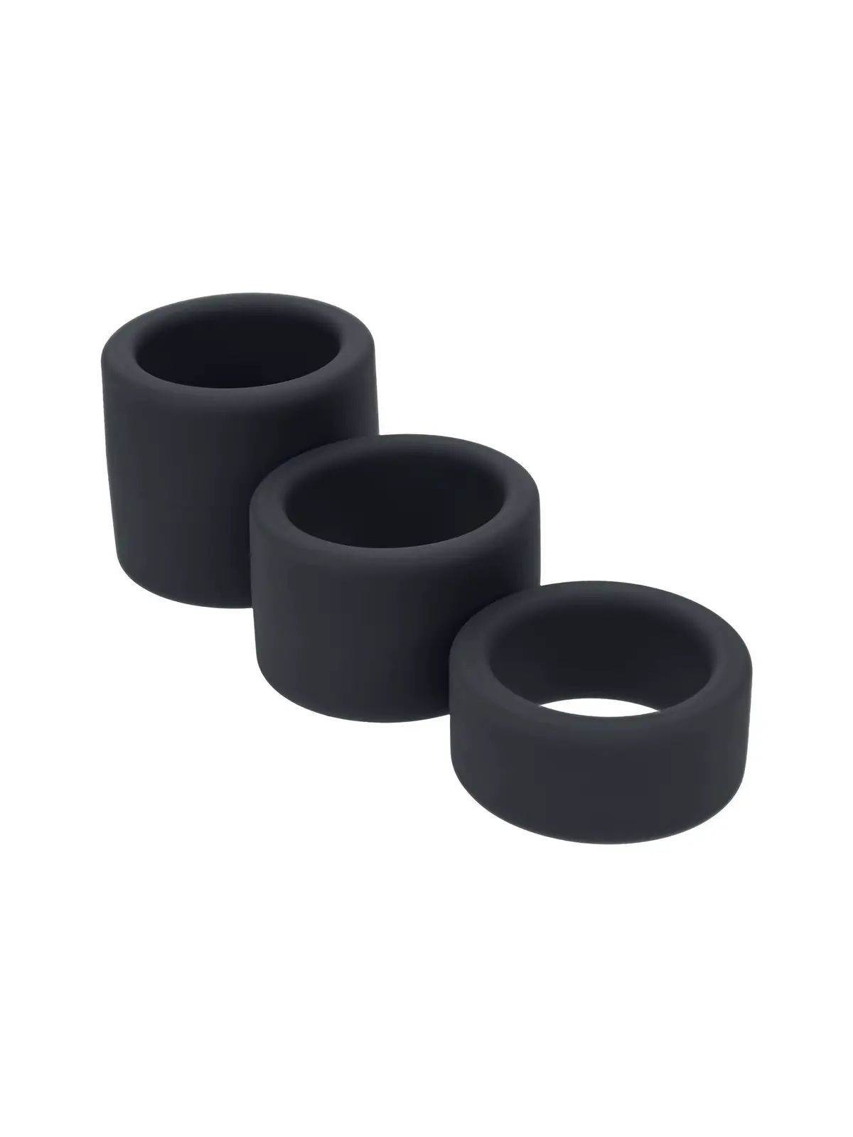 CONJUNTO DE 3 EXTENSORES PARA TESTÍCULOS EM SILICONE LIQUÍDO S/M/L PRETO LEVELZ