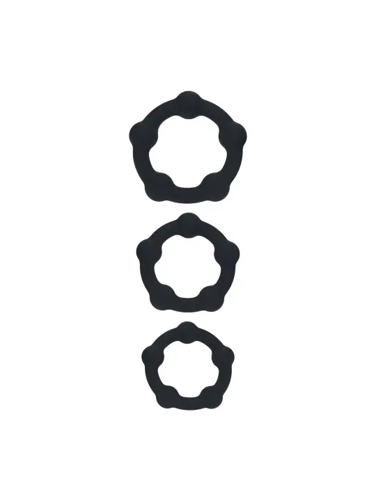 CONJUNTO DE 3 ANÉIS PARA O PÉNIS EM SILICONE COM PÉROLAS S/M/L PRETO LEVELZ