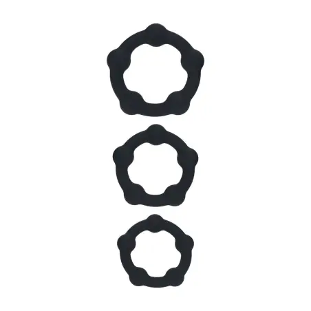 CONJUNTO DE 3 ANÉIS PARA O PÉNIS EM SILICONE COM PÉROLAS S/M/L PRETO LEVELZ