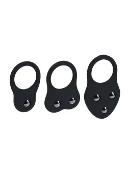 CONJUNTO DE 3 ANÉIS EM SILICONE PARA O PÉNIS COM PESOS S/M/L PRETO LEVELZ