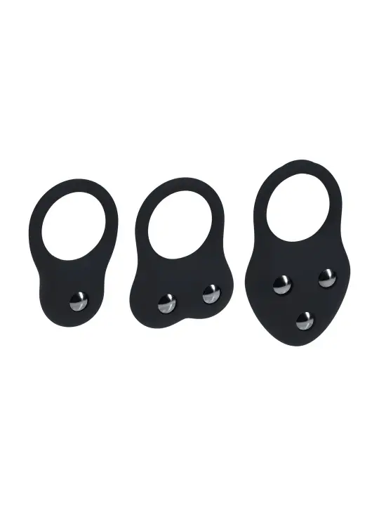 CONJUNTO DE 3 ANÉIS EM SILICONE PARA O PÉNIS COM PESOS S/M/L PRETO LEVELZ