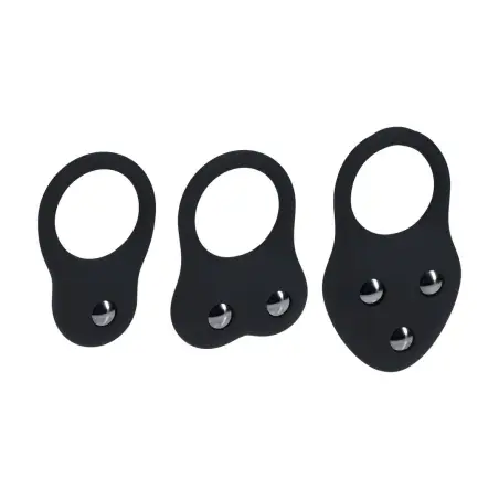 CONJUNTO DE 3 ANÉIS EM SILICONE PARA O PÉNIS COM PESOS S/M/L PRETO LEVELZ