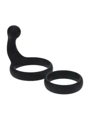 ANEL DUPLO DE SILICONE COM ESTIMULADOR DE PERÍNEO PRETO