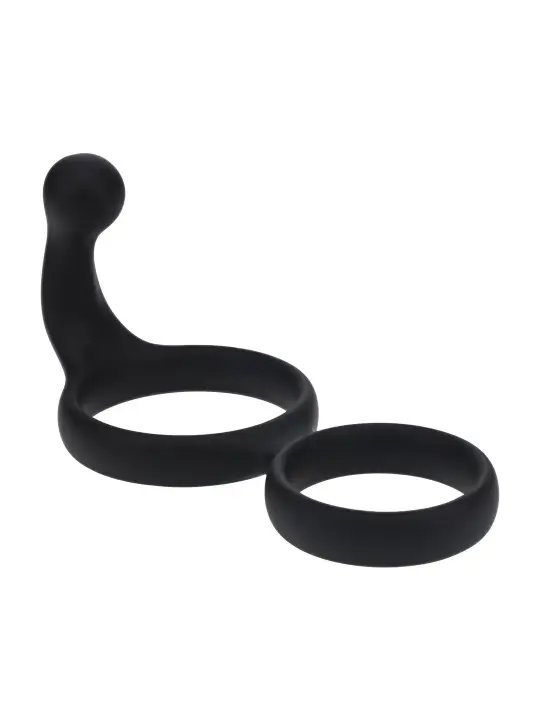 ANEL DUPLO DE SILICONE COM ESTIMULADOR DE PERÍNEO PRETO