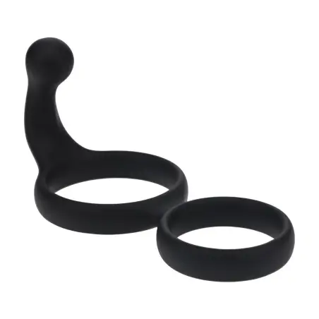 ANEL DUPLO DE SILICONE COM ESTIMULADOR DE PERÍNEO PRETO