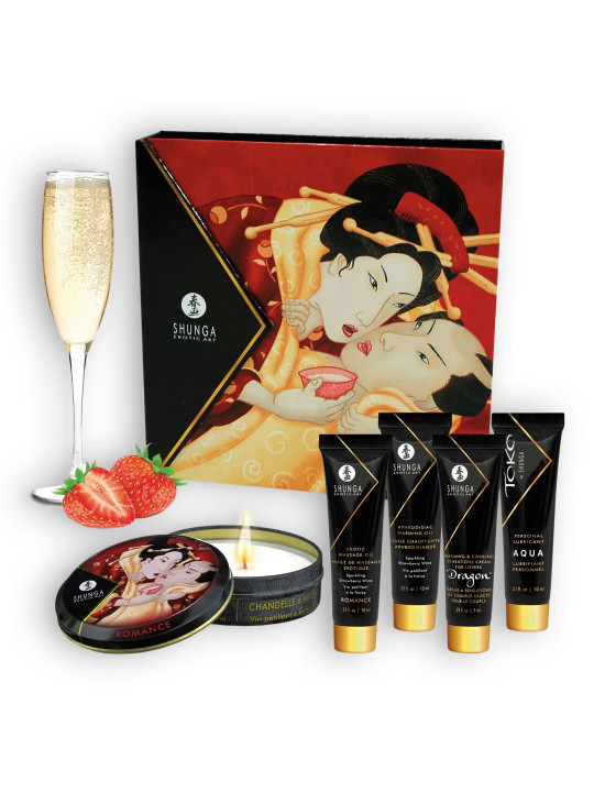 CONJUNTO SHUNGA SEGREDOS DE GEISHA MORANGO E CHAMPANHE