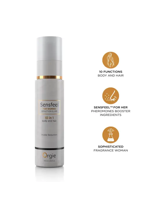 LOÇÃO 10 EM 1 PARA CORPO E CABELO COM FEROMONAS SENSFEEL FOR WOMAN 100ML ORGIE
