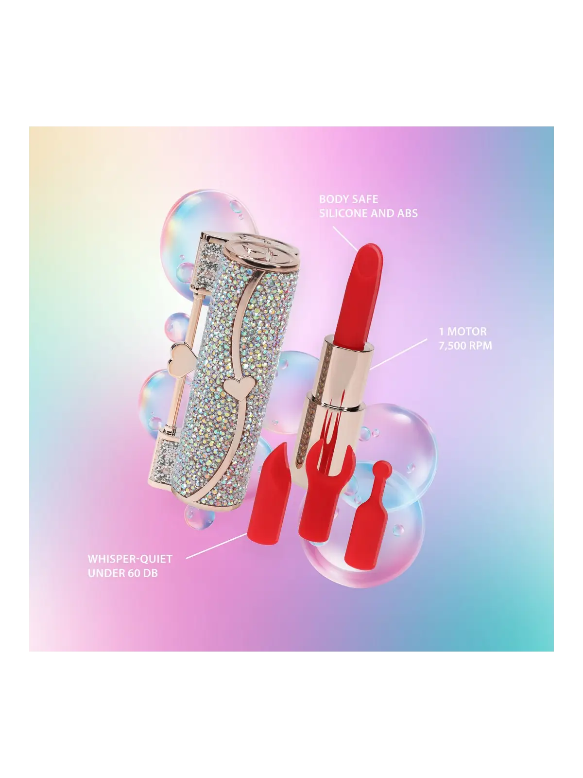 VIBRADOR COM 4 ACESSÓRIOS SPARKLE LIPSTICK IRIDESCENT LOVELINE