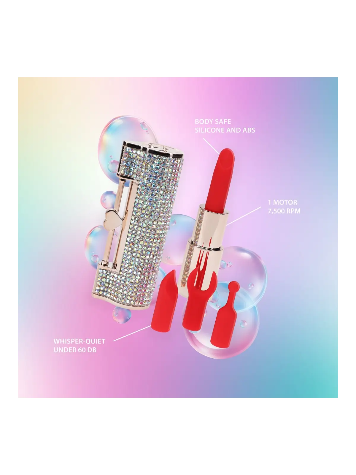 VIBRADOR COM 4 ACESSÓRIOS DIAMOND LIPSTICK IRIDESCENT LOVELINE