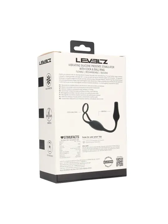 ESTIMULADOR DE PRÓSTATA EM SILICONE COM VIBRAÇÃO E ANEL PARA O PÉNIS LEVELZ