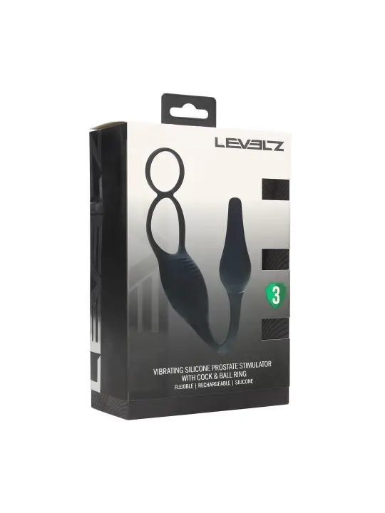 ESTIMULADOR DE PRÓSTATA EM SILICONE COM VIBRAÇÃO E ANEL PARA O PÉNIS LEVELZ