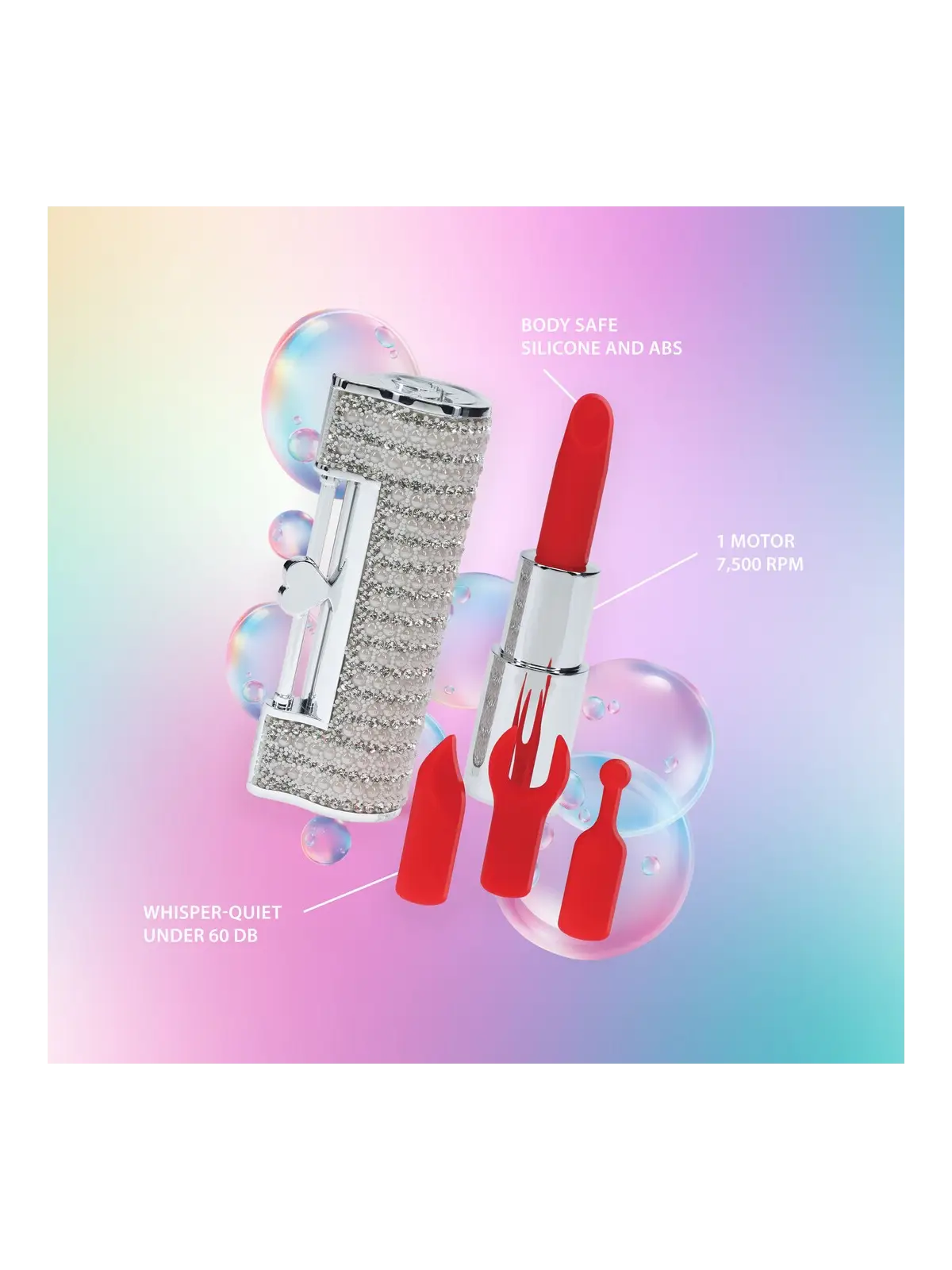 VIBRADOR COM 4 ACESSÓRIOS ANGEL LIPSTICK CLEAR LOVELINE