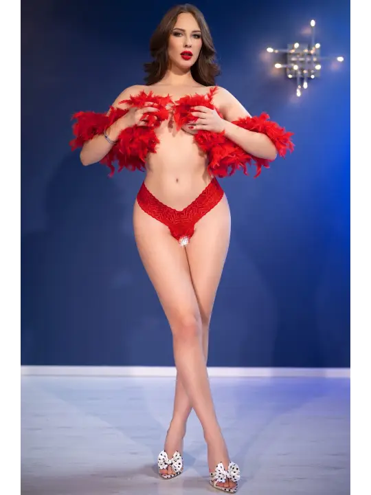 TANGA DE RENDA COM ABERTURA CR-4885 VERMELHA CHILIROSE