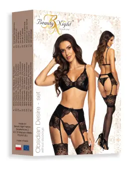CONJUNTO DE 3 PEÇAS OBSIDIAN DESIRE SET BEAUTY NIGHT FASHION PRETO