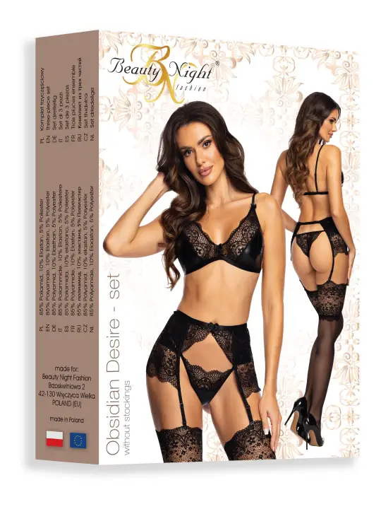 CONJUNTO DE 3 PEÇAS OBSIDIAN DESIRE SET BEAUTY NIGHT FASHION PRETO