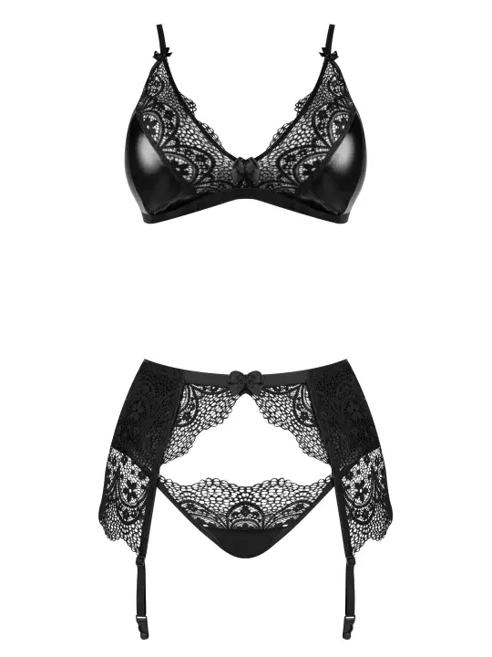 CONJUNTO DE 3 PEÇAS OBSIDIAN DESIRE SET BEAUTY NIGHT FASHION PRETO