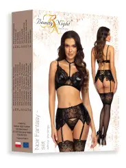 CONJUNTO DE 3 PEÇAS NOIR FANTASY SET BEAUTY NIGHT FASHION PRETO