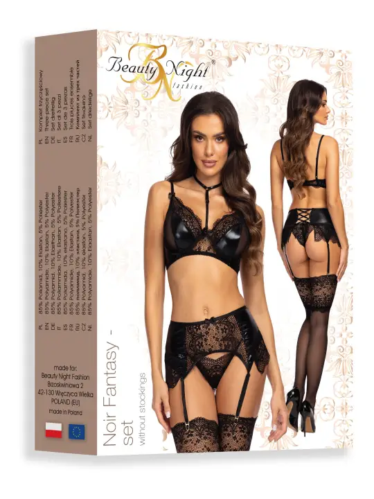 CONJUNTO DE 3 PEÇAS NOIR FANTASY SET BEAUTY NIGHT FASHION PRETO