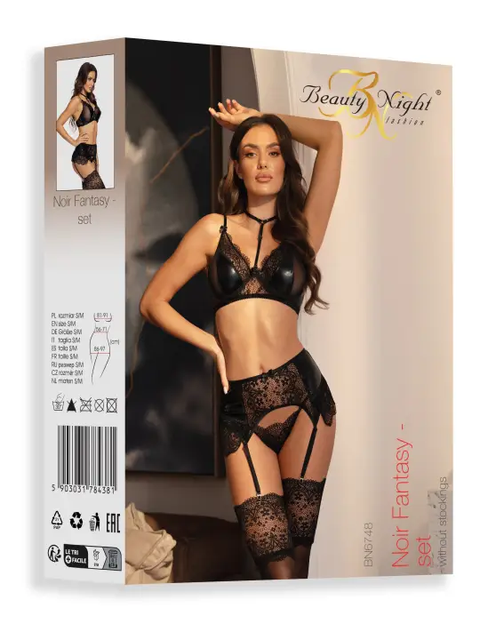 CONJUNTO DE 3 PEÇAS NOIR FANTASY SET BEAUTY NIGHT FASHION PRETO