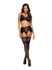 CONJUNTO DE 3 PEÇAS NOIR FANTASY SET BEAUTY NIGHT FASHION PRETO