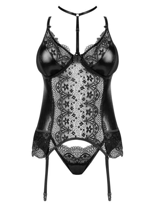 CORPETE E TANGA NOIR FANTASY BEAUTY NIGHT FASHION PRETO