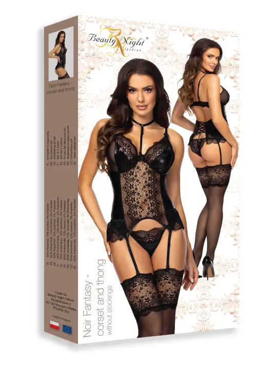 CORPETE E TANGA NOIR FANTASY BEAUTY NIGHT FASHION PRETO