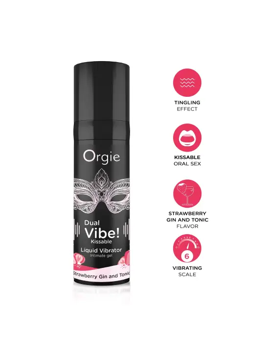 VIBRADOR LÍQUIDO COM SABOR A GIN TÓNICO DE MORANGO DUAL VIBE 15ML ORGIE