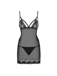 CAMISA DE NOITE E TANGA WONDERIA OBSESSIVE PRETA