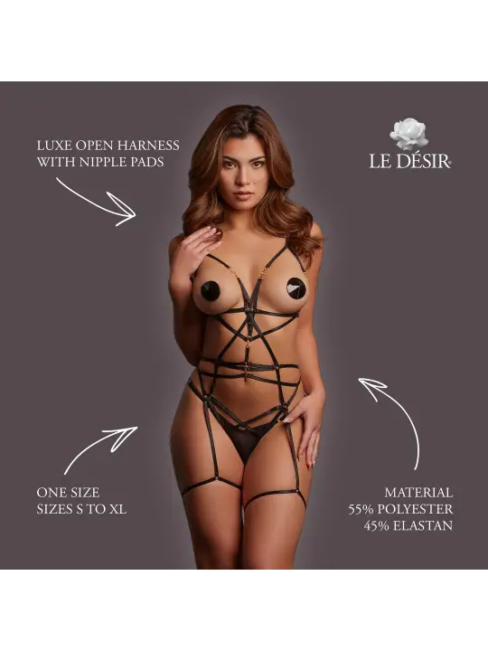 LUXE OPEN HARNESS WITH NIPPLE PADS - ONE SIZE - BLACK