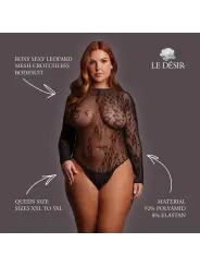 ROXY - SEXY LEOPARD MESH CROTCHLESS BODYSUIT - QUEEN SIZE - BLACK