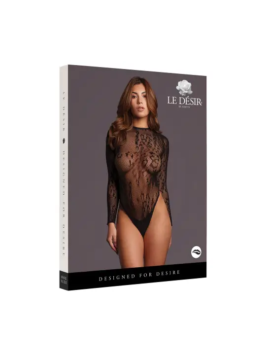 ROXY - SEXY LEOPARD MESH CROTCHLESS BODYSUIT - ONE SIZE - BLACK