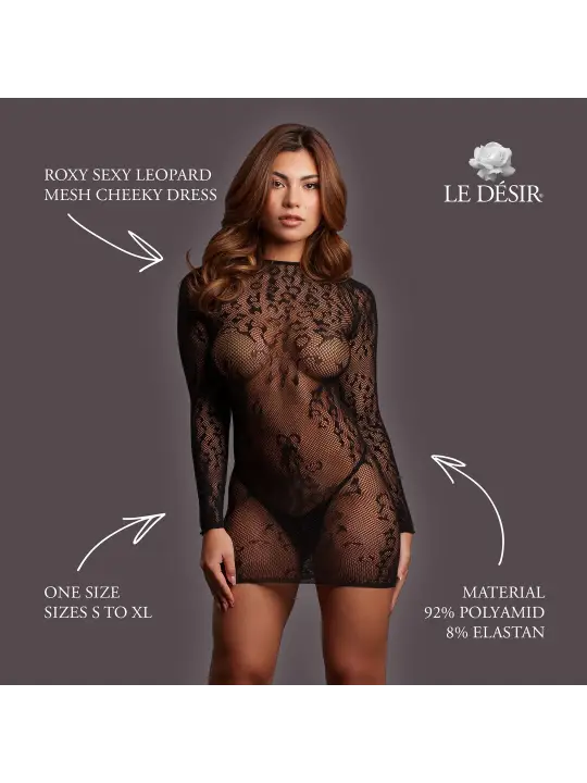 ROXY - SEXY LEOPARD MESH CHEEKY DRESS - ONE SIZE - BLACK
