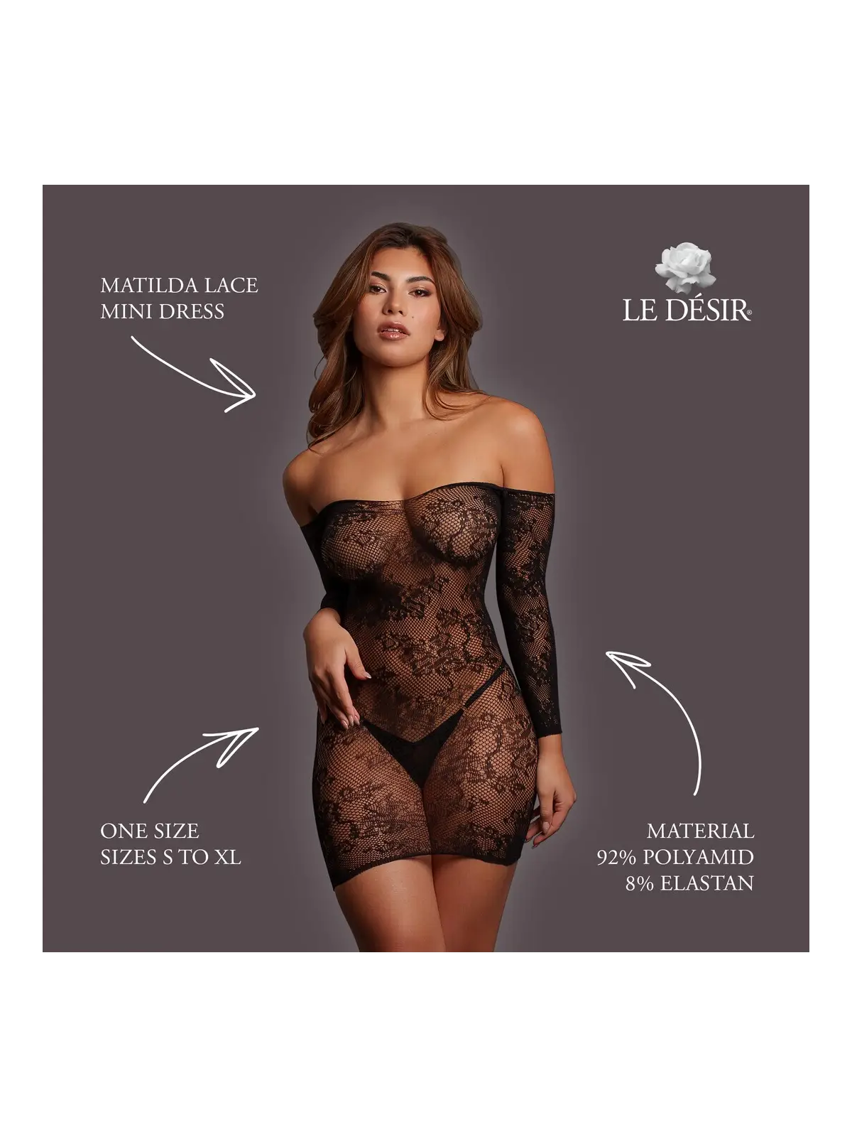 MATILDA - LACE MINI DRESS - ONE SIZE - BLACK