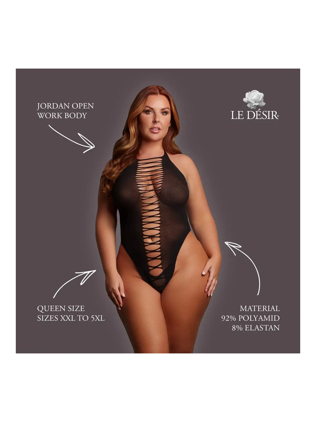 JORDAN - OPEN WORK BODY - QUEEN SIZE - BLACK